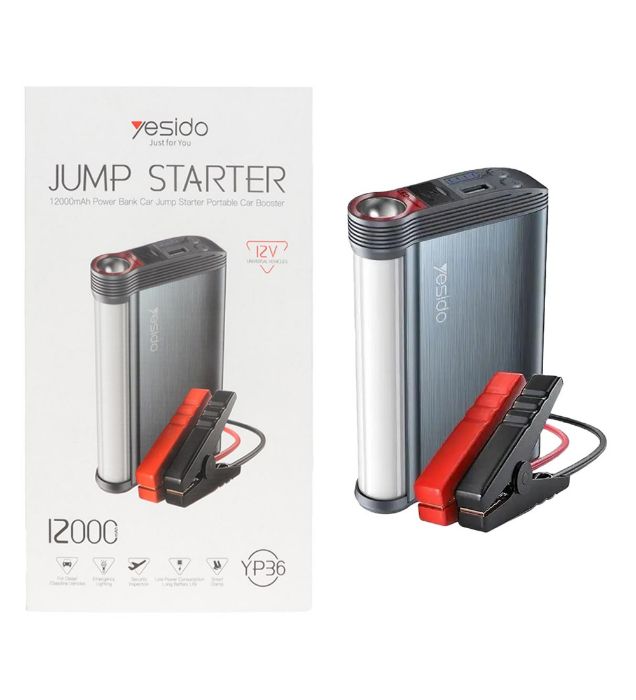 پاوربانک جامپ استارتر Yesido مدل YP36 – ظرفیت 12٬000mAh با چراغ LED اضطراری