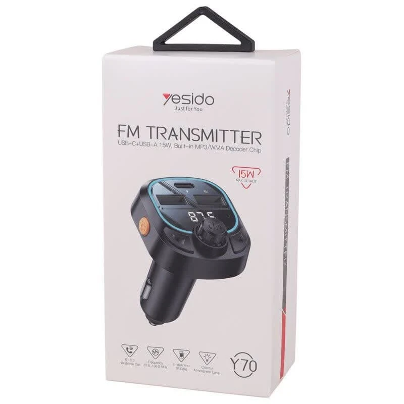 شارژر فندکی و اف ام پلیر بلوتوثی 15 وات یسیدو Y70