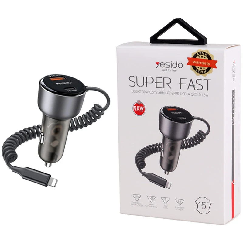 شارژر فندکی فست شارژ Yesido Y57 3A QC3.0 PD 30W
